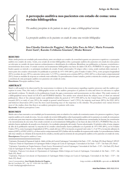 A percepção auditiva nos pacientes em estado de coma: uma revisão bibliográfica