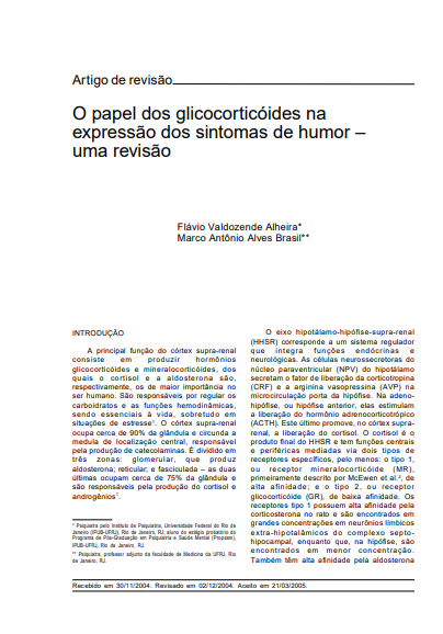 O papel dos glicocorticóides na expressão dos sintomas de humor: uma revisão