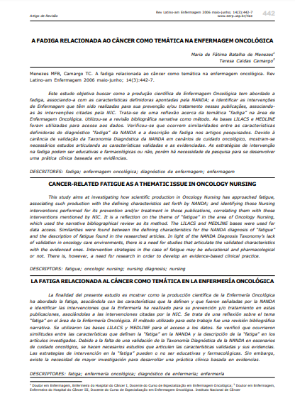 A fadiga relacionada ao câncer como temática na enfermagem oncológica