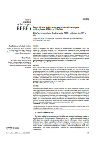 Temas éticos e bioéticos que inquietaram a Enfermagem: publicações da REBEn de 1970-2000