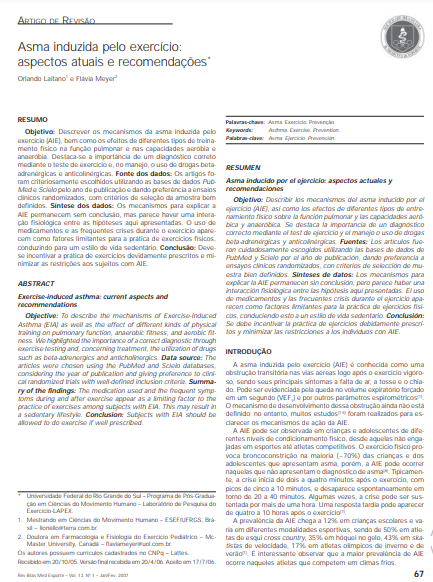 Asma induzida pelo exercício: aspectos atuais e recomendações