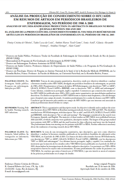 Análise da produção de conhecimento sobre o HIV/AIDS em resumos de artigos em periódicos brasileiros de enfermagem, no período de 1980 a 2005