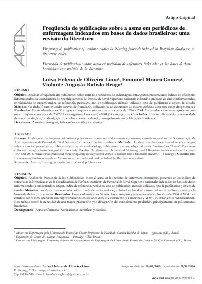 Freqüencia de publicações sobre a asma em periódicos de enfermagem indexados em bases de dados brasileiros: uma revisão da literatura