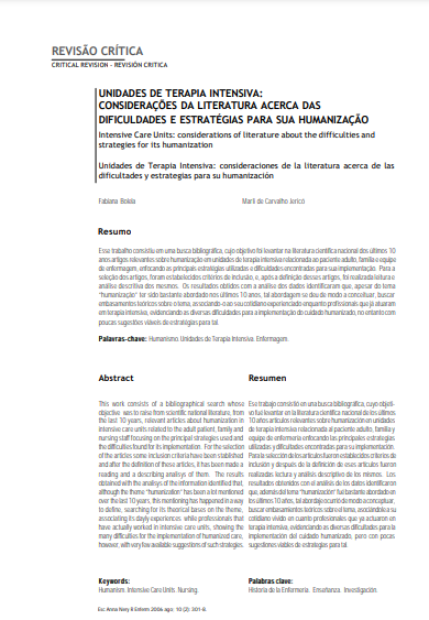 Unidades de terapia intensiva: considerações da literatura acerca das dificuldades e estratégias para sua humanização