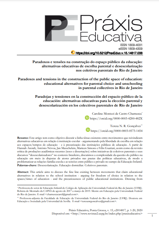 Paradoxos e tensões na construção do espaço público da educação: alternativas educativas de escolha parental e desescolarização nos coletivos parentais do Rio de Janeiro