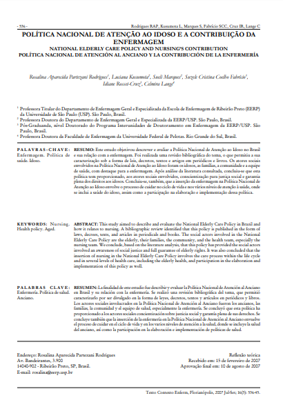 Política nacional de atenção ao idoso e a contribuição da enfermagem