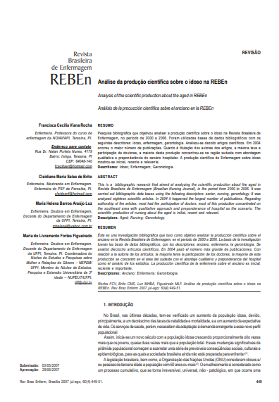 Análise da produção científica sobre o idoso na REBEn