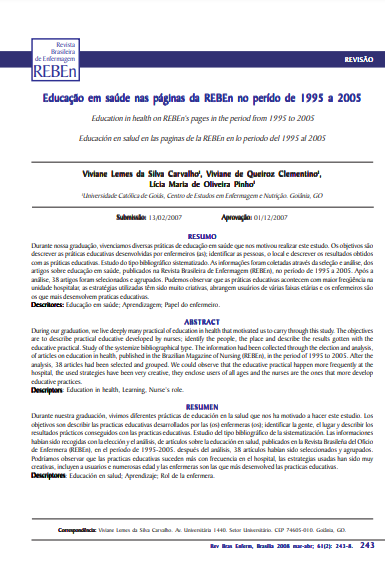 Educação em saúde nas páginas da REBEn no perído de 1995 a 2005