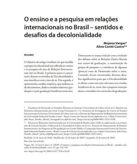 O ensino e a pesquisa em relações internacionais no Brasil - sentidos e desafios da decolonialidade