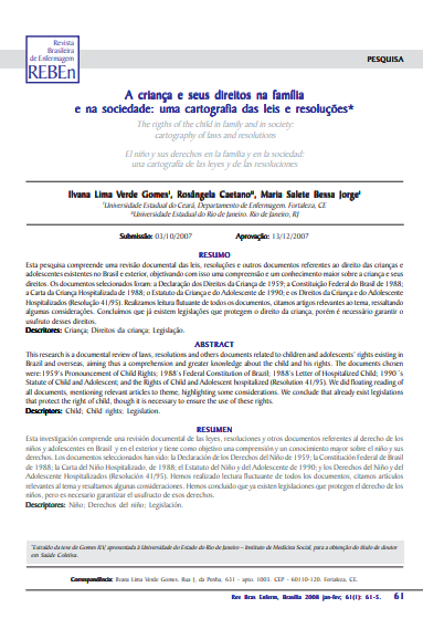 A criança e seus direitos na família e na sociedade: uma cartografia das leis e resoluções