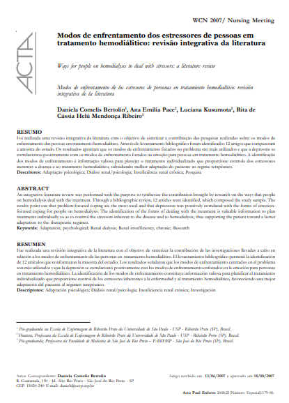 Modos de enfrentamento dos estressores de pessoas em tratamento hemodiálitico: revisão integrativa da literatura