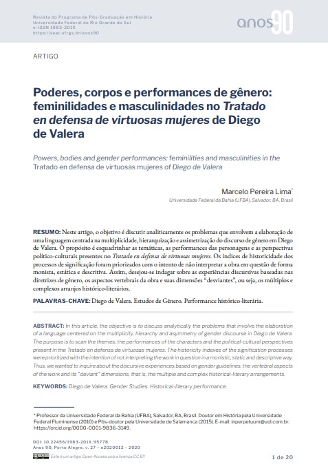 Poderes, corpos e performances de gênero: feminilidades e masculinidades no Tratado en defensa de virtuosas mujeres de Diego de Valera