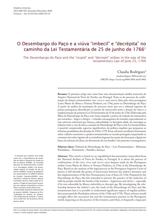 O Desembargo do Paço e a viúva “imbecil” e “decrépita” no caminho da Lei Testamentária de 25 de junho de 1766