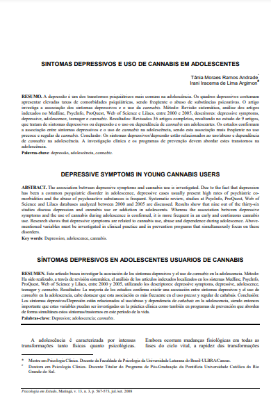 Sintomas depressivos e uso de Cannabis em adolescentes