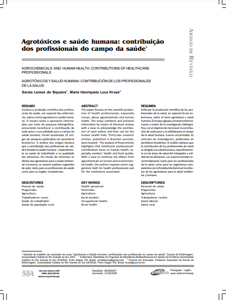 Agrotóxicos e saúde humana: contribuição dos profissionais do campo da saúde