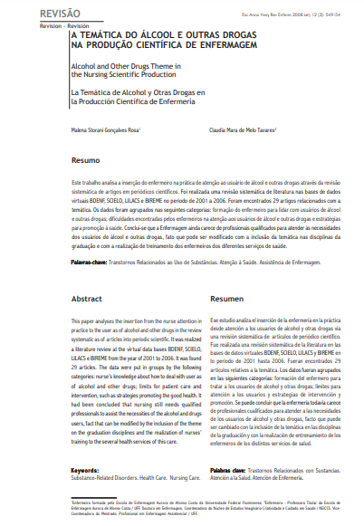 A temática do álcool e outras drogas na produção científica de enfermagem