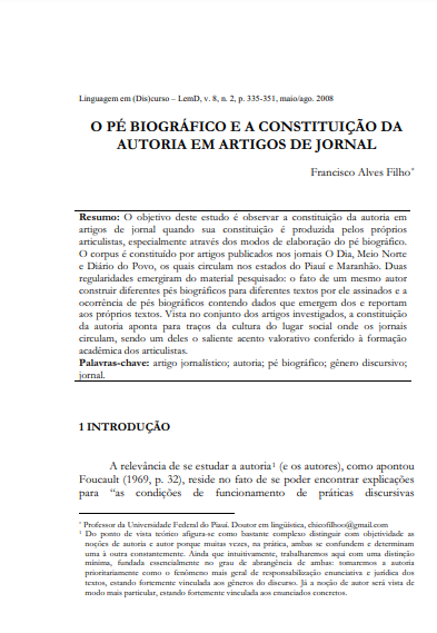 O pé biográfico e a constituição da autoria em artigos de jornal