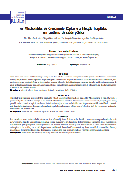 As Micobactérias de Crescimento Rápido e a infecção hospitalar: um problema de saúde pública