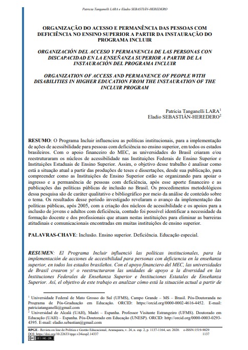 ORGANIZAÇÃO DO ACESSO E PERMANÊNCIA DAS PESSOAS COM DEFICIÊNCIA NO ENSINO SUPERIOR A PARTIR DA INSTAURAÇÃO DO PROGRAMA INCLUIR