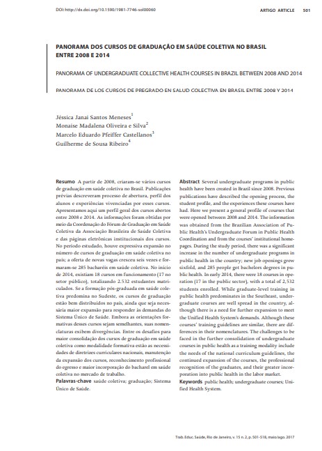 PANORAMA DOS CURSOS DE GRADUAÇÃO EM SAÚDE COLETIVA NO BRASIL ENTRE 2008 E 2014