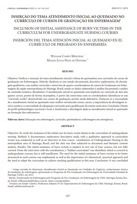 INSERÇÃO DO TEMA ATENDIMENTO INICIAL AO QUEIMADO NO CURRÍCULO DE CURSOS DE GRADUAÇÃO EM ENFERMAGEM