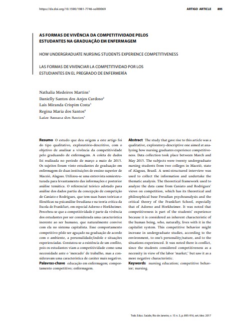 AS FORMAS DE VIVÊNCIA DA COMPETITIVIDADE PELOS ESTUDANTES NA GRADUAÇÃO EM ENFERMAGEM
