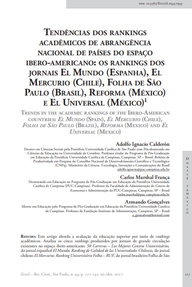 Tendências dos rankings acadêmicos de abrangência nacional de países do espaço ibero-americano: os rankings dos jornais El Mundo (Espanha), El Mercurio (Chile), Folha de São Paulo (Brasil), Reforma (México) e El Universal (México)