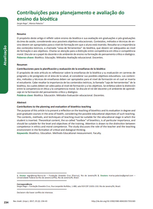 Contribuições para planejamento e avaliação do ensino da bioética