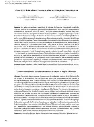 Consciência de Estudantes Prounistas sobre sua Inserção no Ensino Superior