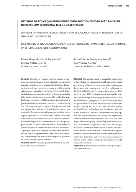 DEZ ANOS DA EDUCAÇÃO PERMANENTE COM O POLÍTICA DE FORMAÇÃO EM SAÚDE NO BRASIL: UM ESTUDO DAS TESES E DISSERTAÇÕES