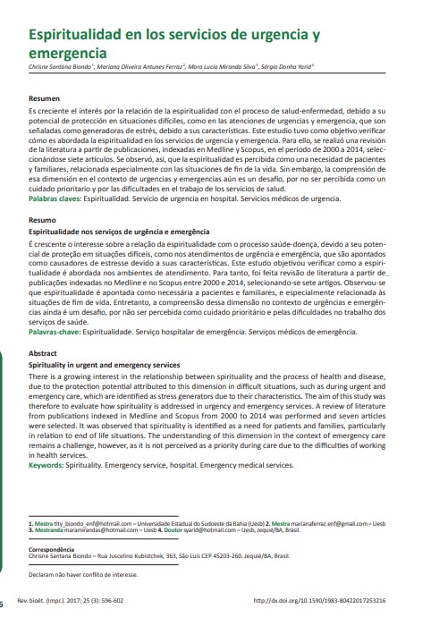 Espiritualidade nos serviços de urgência e emergência