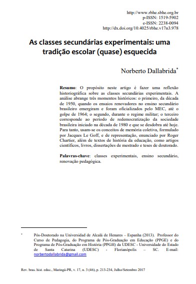 As classes secundárias experimentais: uma tradição escolar (quase) esquecida