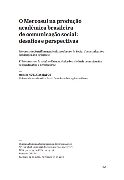 O Mercosul na produção acadêmica brasileira de comunicação social: desafios e perspectivas