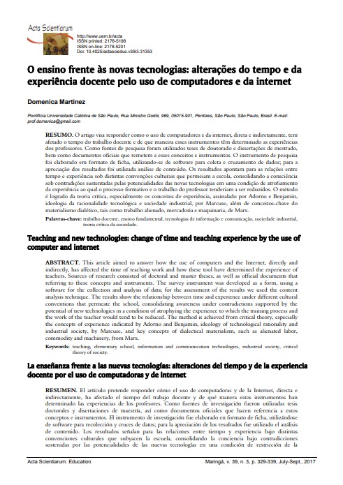 O ensino frente às novas tecnologias: alterações do tempo e da experiência docente pelo uso de computadores e da internet