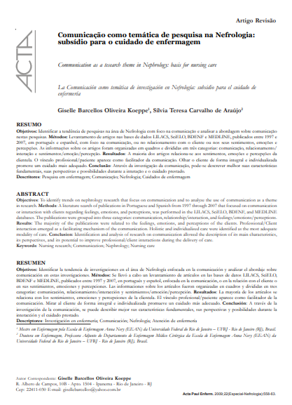 Comunicação como temática de pesquisa na Nefrologia: subsídio para o cuidado de enfermagem