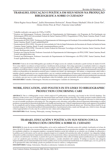Trabalho, educação e política em seus nexos na produção bibliográfica sobre o cuidado
