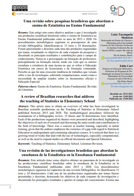 Uma revisão sobre pesquisas brasileiras que abordam o ensino de Estatística no Ensino Fundamental