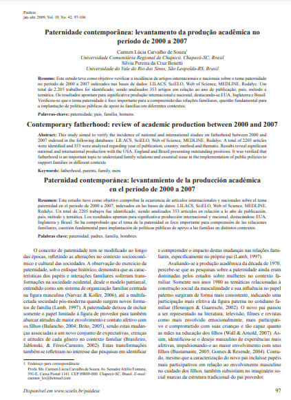 Paternidade contemporânea: levantamento da produção acadêmica no período de 2000 a 2007