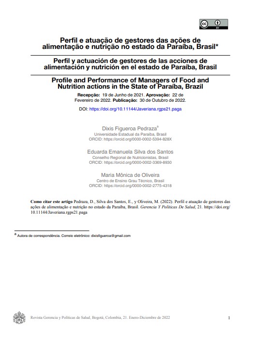 Perfil e atuação de gestores das ações de alimentação e nutrição no estado da Paraíba, Brasil