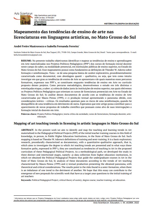 Mapeamento das tendências de ensino de arte nas licenciaturas em linguagens artísticas, no Mato Grosso do Sul