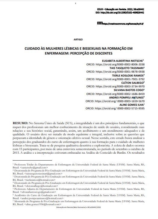 CUIDADO ÀS MULHERES LÉSBICAS E BISSEXUAIS NA FORMAÇÃO EM ENFERMAGEM: PERCEPÇÃO DE DISCENTES