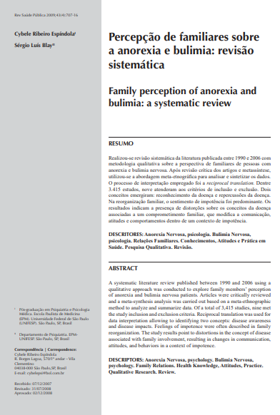 Percepção de familiares sobre a anorexia e bulimia: revisão sistemática