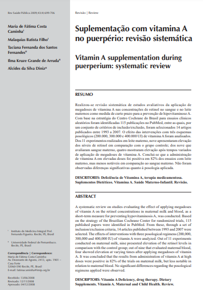 Suplementação com vitamina A no puerpério: revisão sistemática