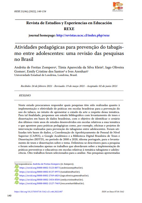 Atividades pedagógicas para prevenção do tabagismo entre adolescentes: uma revisão das pesquisas no Brasil