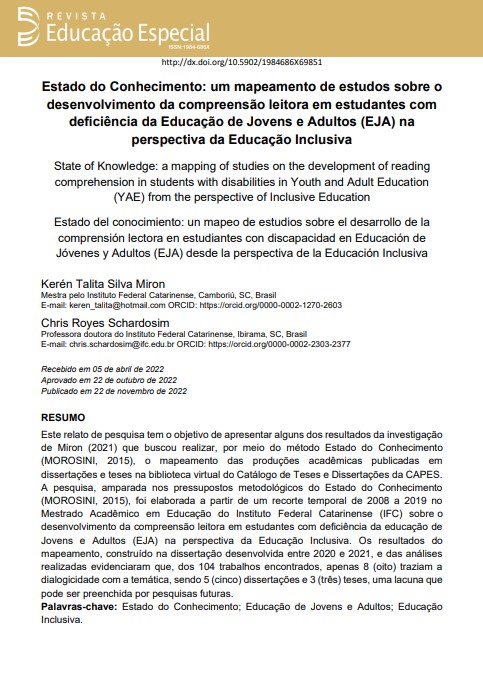 Estado do Conhecimento: um mapeamento de estudos sobre o desenvolvimento da compreensão leitora em estudantes com deficiência da Educação de Jovens e Adultos (EJA) na perspectiva da Educação Inclusiva