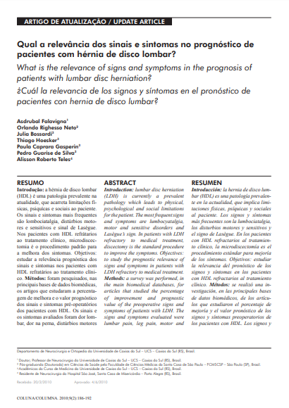 Qual a relevância dos sinais e sintomas no prognóstico de pacientes com hérnia de disco lombar?