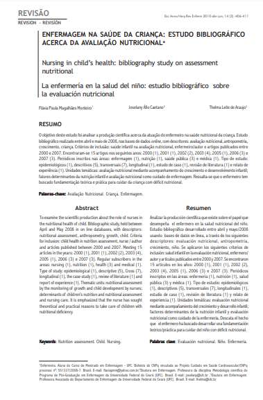 Enfermagem na saúde da criança: estudo bibliográfico acerca da avaliação nutricional