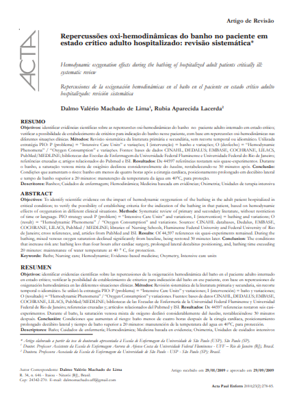 Repercussões oxi-hemodinâmicas do banho no paciente em estado crítico adulto hospitalizado: revisão sistemática