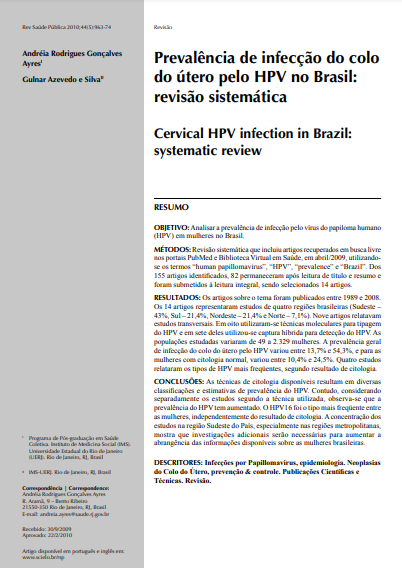 Prevalência de infecção do colo do útero pelo HPV no Brasil: revisão sistemática