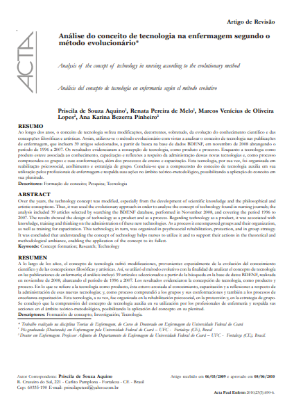 Análise do conceito de tecnologia na enfermagem segundo o método evolucionário